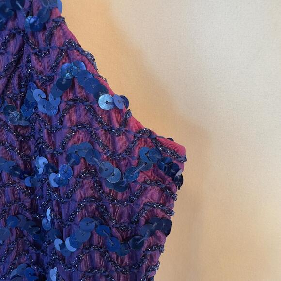 Vintage Purple Sequin Zigzag Mini Dress 11/12 Party Prom Glam 90s - Picture 7 of 10